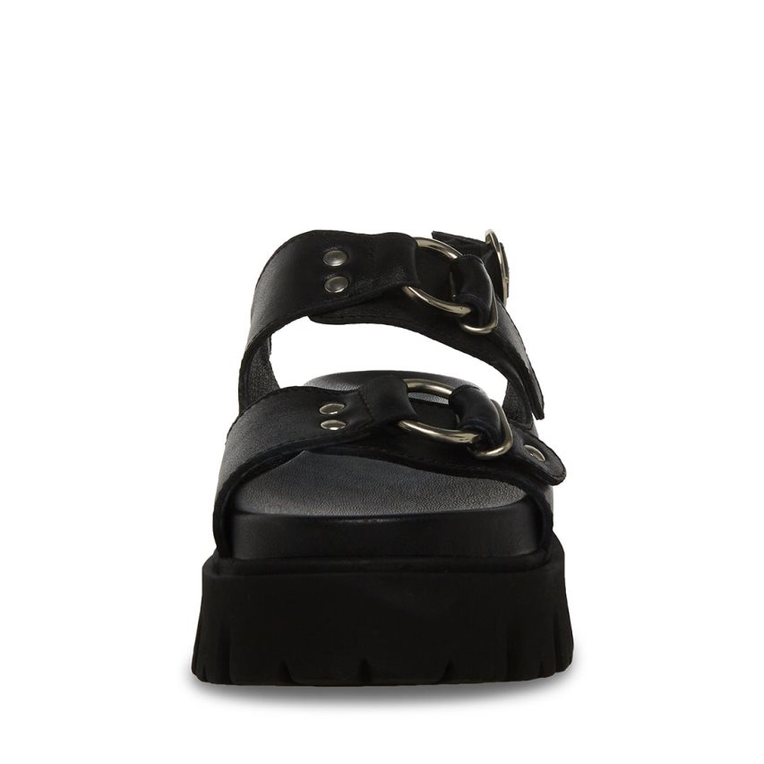 Black Steve Madden Garrick Leather Women's Platform Sandals | PH 6948VAQ